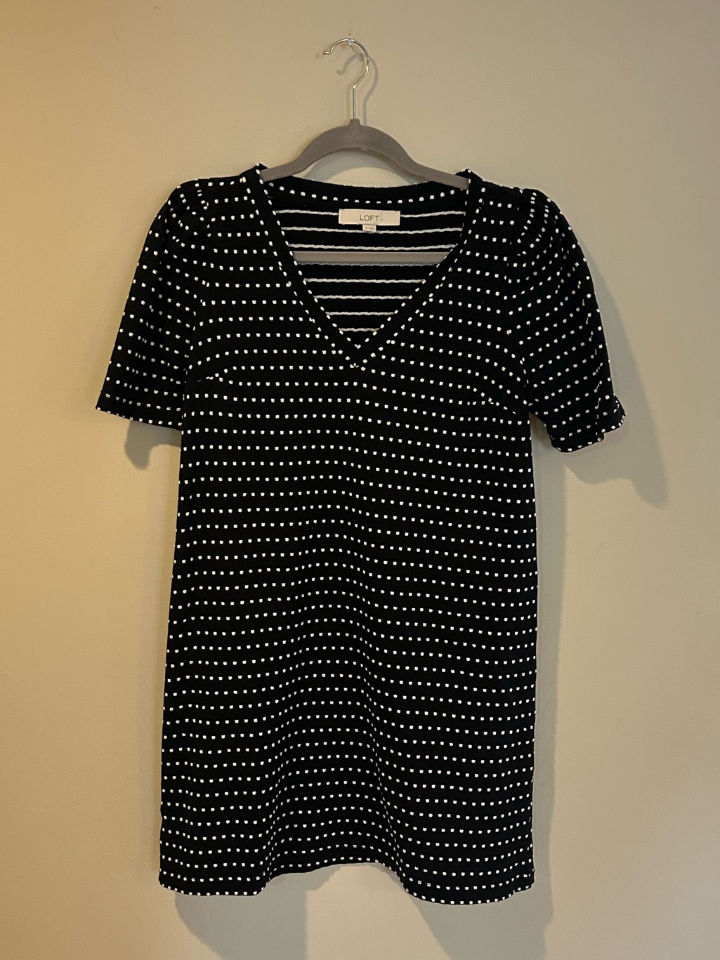 Loft Black And White Striped V-Neck Dress